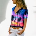 thumbnail image 2 of Womens T Shirts Blouses Fshion Print Button Down Short Sleeve Ladies Clothing,Blue,M, 2 of 5