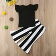 thumbnail image 6 of Douhoow 1-6Y Toddler Girl Sleeveless Letter Print Tops Stripe Bell Bottom Pants Kids 2Pcs Clothes, 6 of 8