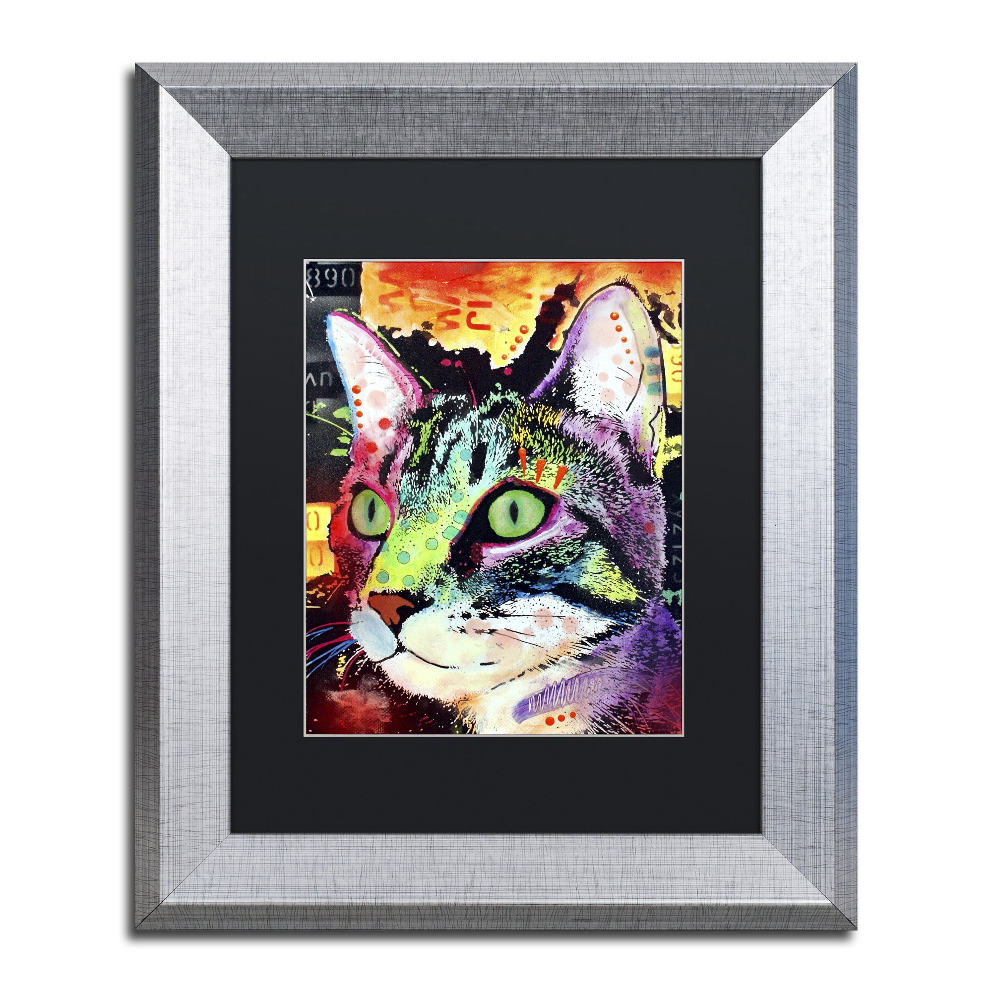 Trademark Fine Art "Curiosity Cat" Canvas Art by Dean Russo, Black Matte, Silver Frame