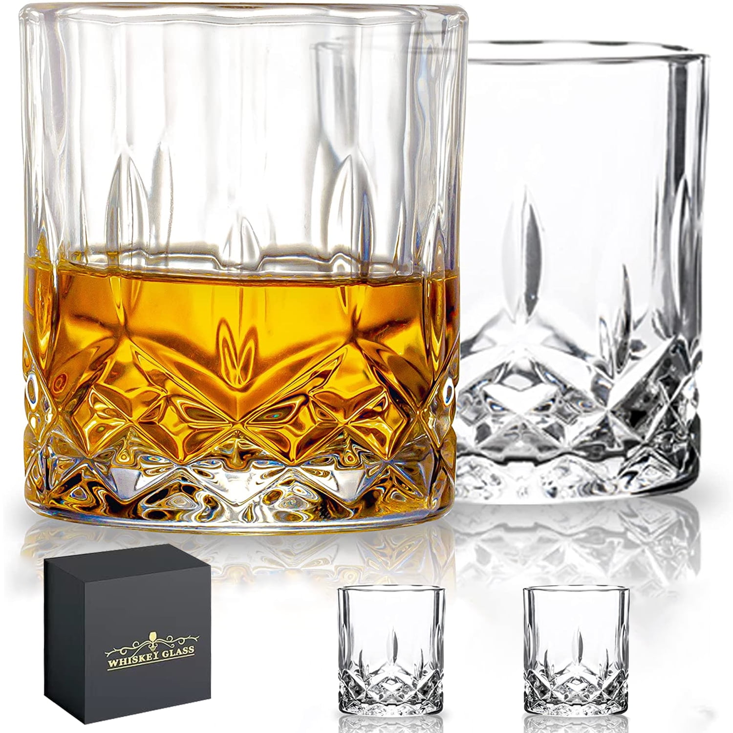 Buy Set of 4 Whiskey Glasses, 10 oz Premium Gift Box KZKR Old