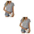 thumbnail image 4 of Qarigey Verano plisado manga corta empalme cuello en V camiseta de viaje básico Tops mujer elástico suelto ajuste fluido diario camisetas Type8 NO8, 4 of 6