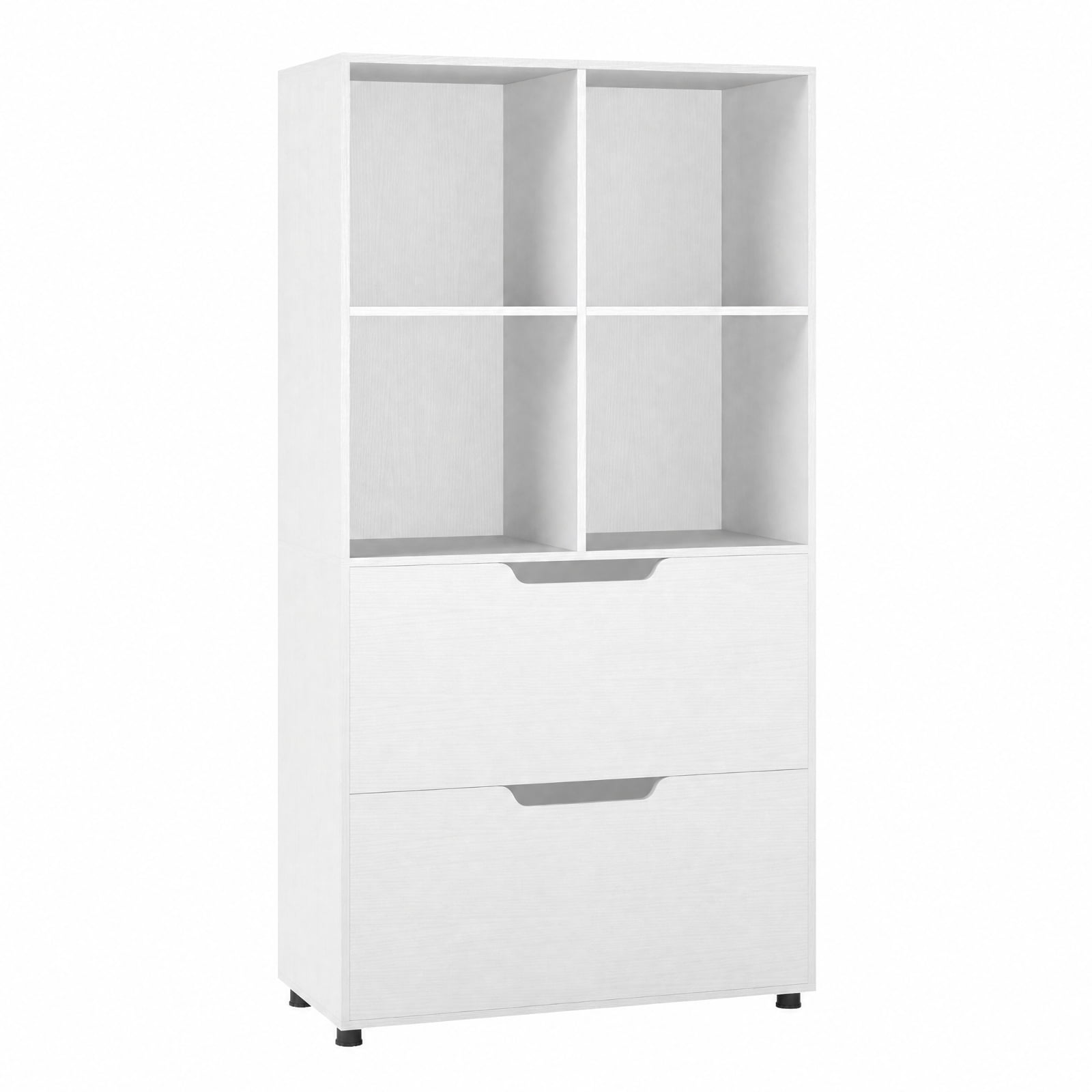 Furnibear 4-Cube Bookcase with 2 Drawers 51 inch 5-Tier Tall Freestanding Bookshelf for Living Room Home Office Bedroom Display Storage Shelf, White