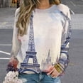 thumbnail image 2 of Eiffel Tower Women's Floral Printed Sweatshirt Long Sleeve Crewneck Casual Loose Vintage Graphic Pullover Tops, 2 of 7