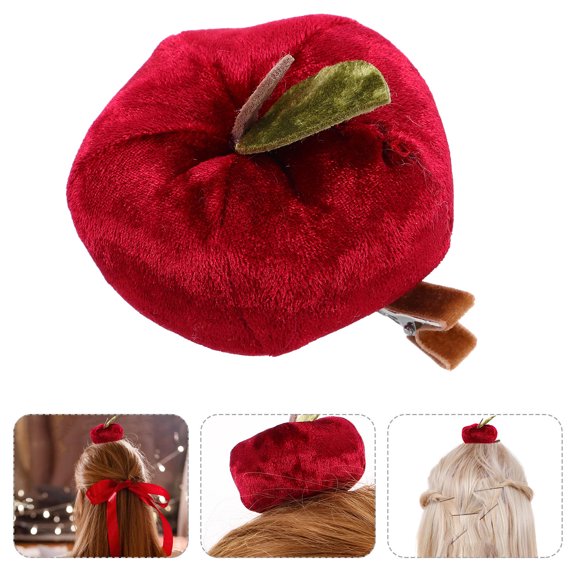 LEORX Fruit Themed Apple Hairband Plush Hairpin Dark Red Hair Accessory For Women Weddings 1Set