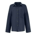 thumbnail image 4 of Mohiass Oversized Button Down Shirts for Women Cotton Linen Boyfriend Long Sleeve Work Blouses Tops Navy 3XL, 4 of 7