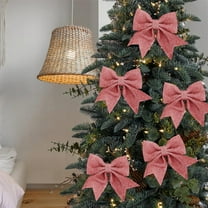 Christmas Pink Bows Ornaments Christmas Tree Decoration Pearl Wreath Ribbon Bows Crafts Gift Bows Hanging Ornament Xmas Ornaments for Tree Home Birthday Party Front Door Wedding Holiday Decor