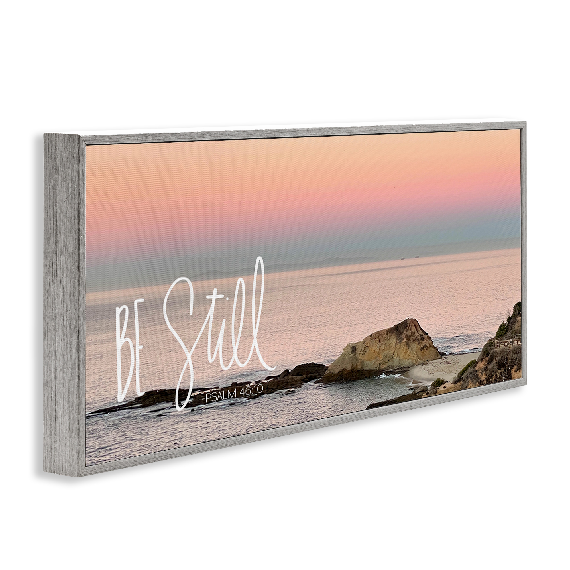 Stupell Industries Be Still Peaceful Beach Landscape Painting Gray Framed Art Print Wall Art, 24 x 10