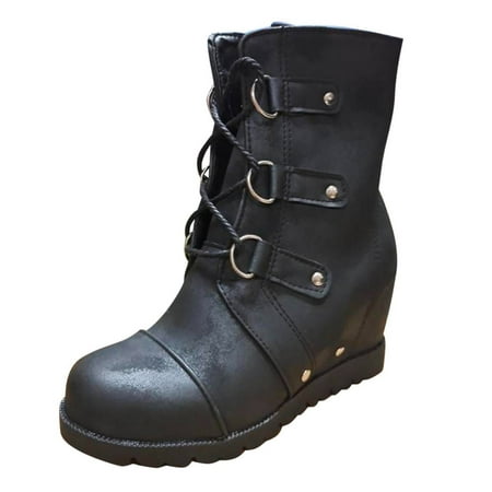 

XINSHIDE Women Ankle Boots Womens Shoes Autumn Winter Fashion Retro Solid Boots Lace Up Large Size Boots Short Boots Fashion Shoes