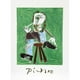 Pablo Picasso 14488 Homme A la Pipe Assise sur un Tabouret- Lithographie sur Papier 29 Po x 22 Po - Vert- Noir- Brun – image 1 sur 1