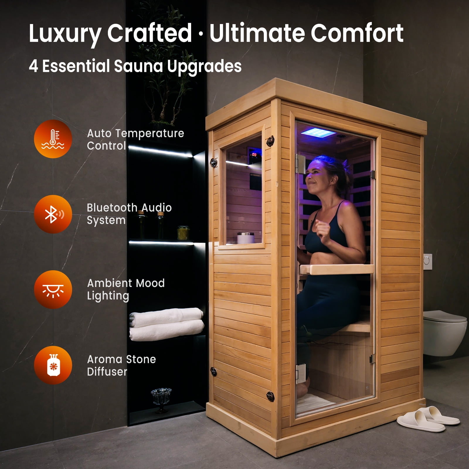 Syedee Far Infrared Sauna Home Sauna Spa Room Canadian Hemlock Wood 1000W Indoor Saunas Low EMF 110V with Control Panel and Tempered Glass Door