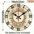 thumbnail image 3 of 2D Flat 1pc 10Inch Constantplanet French Marseille Rose Floral Wooden Wall Clock Vintage French Country Decor with Beige Background, Roses in Pink Red White Green AA Battery Powered, 3 of 7