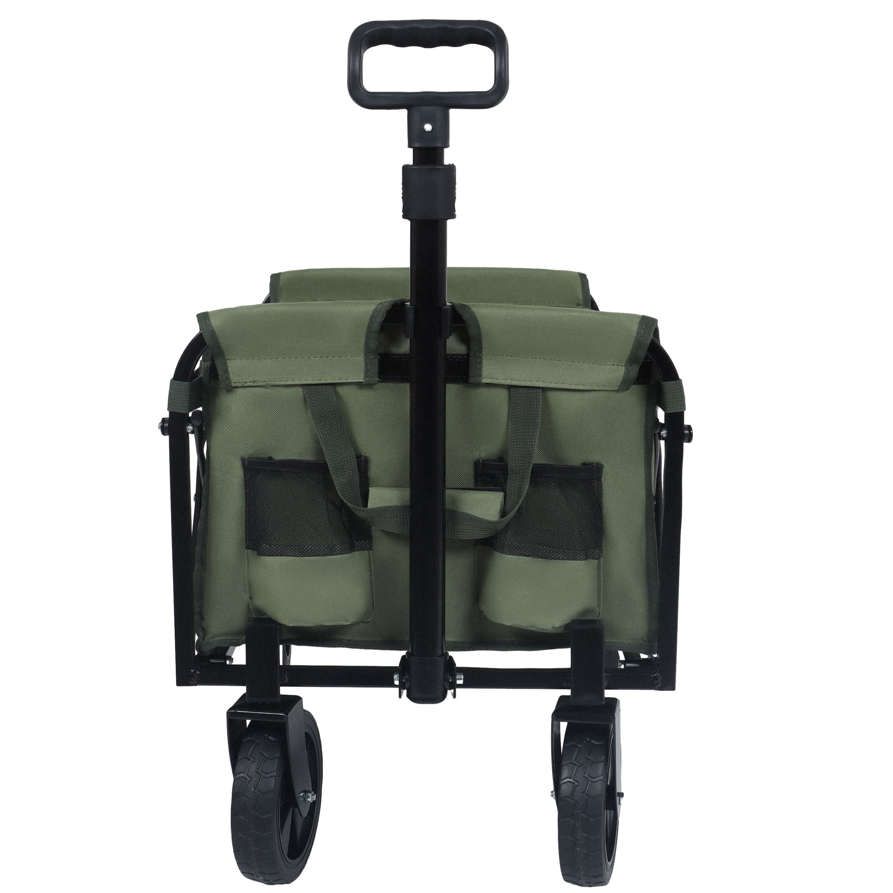 Expandable Dual Layer Collapsible Utility Wagon, 225 LBS All Terrain Grocery Cart with 360° Swivel Wheels for Camping Shopping Gardening Fishing, Army Green