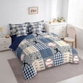 thumbnail image 3 of jejeloiu Baseball Sport Game 7pcs Bedding Comforter Set,Beige Blue Plaid Grid Queen Bedding Sets For Teens Reversible, 3 of 8