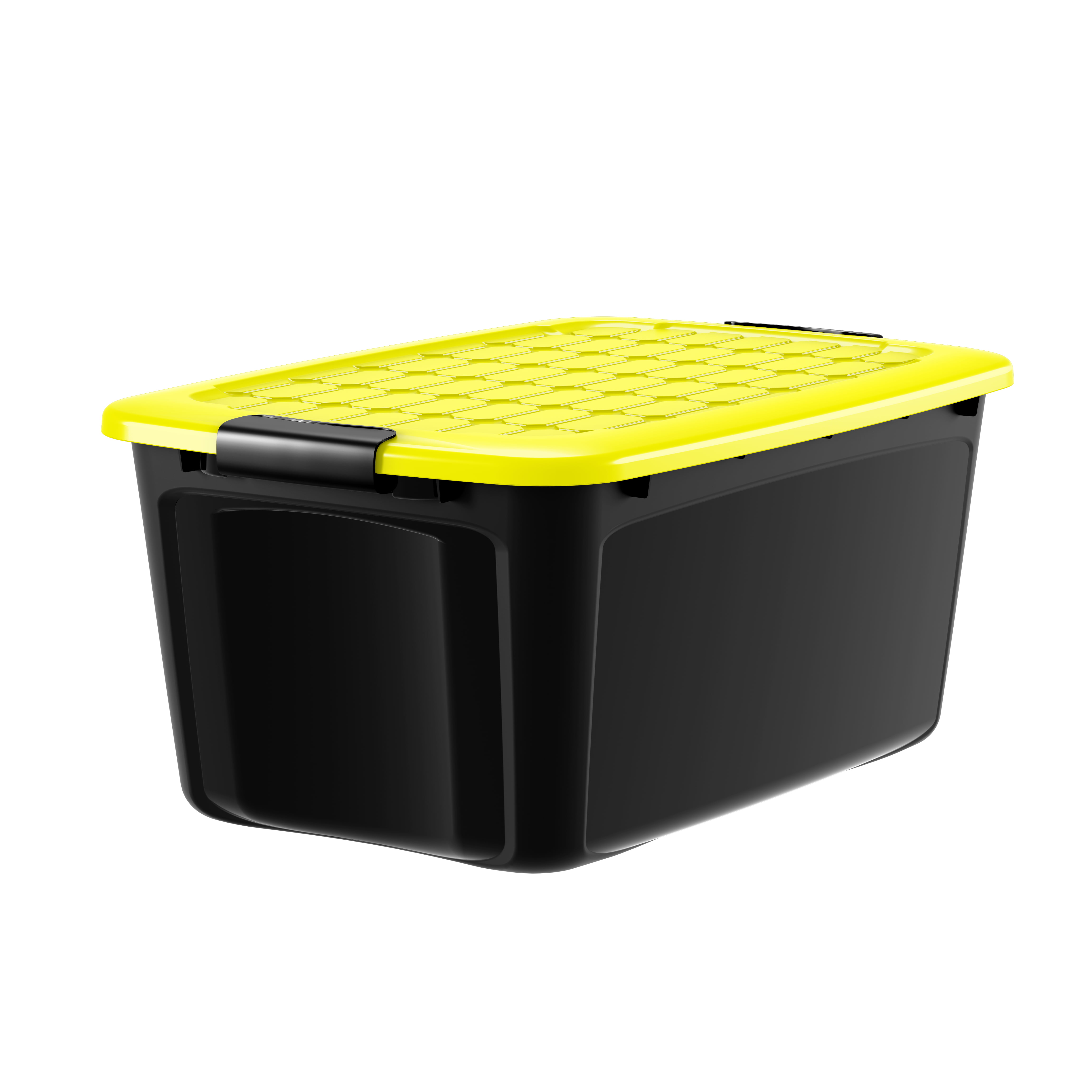 Storage 15 Gallon Black Plastic Black Latches Yellow Lid Tote Set of 6
