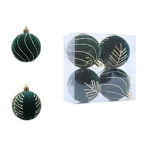 Christmas Ornaments,2.63in/60mm Flocked Christmas Balls Hanging Balls Glitter Plastic Balls Christmas Tree Ornament Set Of Four Christmas Indoor and Outdoor Decorations,Green