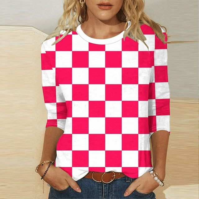 Liquidation à Moins de 10 $ DYTTDG T-shirt pour Femme Grande Taille Manches 3/4 Hauts pour Femmes Chemise Imprimée Col Rond Blouse Décontractée Ample Hauts pour Femmes