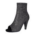 thumbnail image 5 of Women's Sparkly High Heels Dress Boots Fall Glitter Open Peep Toe Stiletto Heeled Ankle Booties Bride Wedding Shoes Grey Size 11, 5 of 9