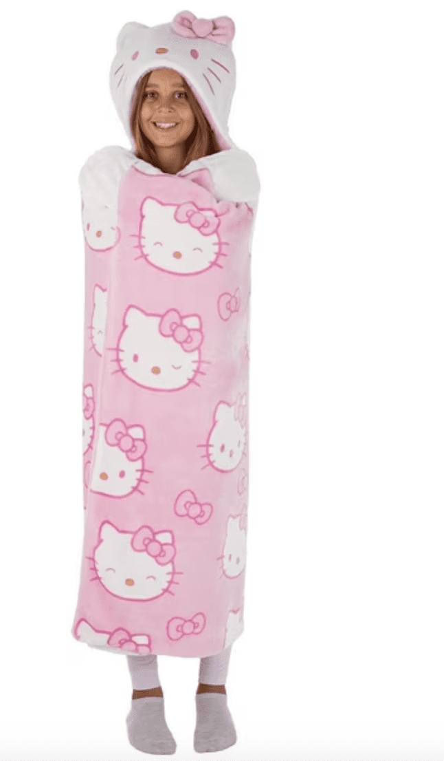 Kids’ Plush Hooded Throw with Faux Fur Lining, 40" x 50" (Hello Kitty)
