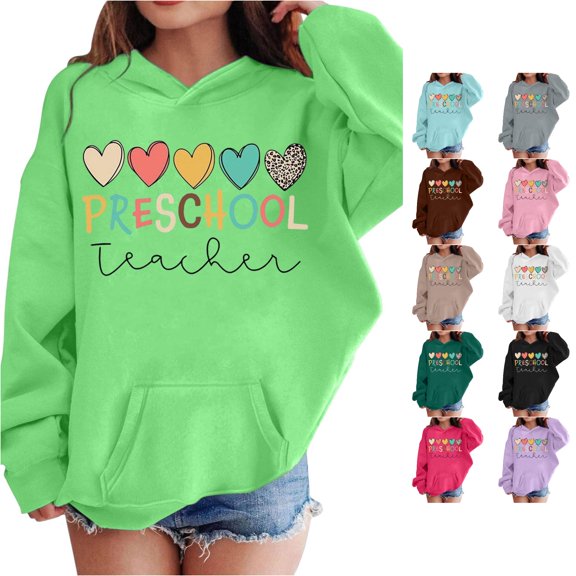 Vividxx Hoodies For Girls Long Sleeve Heart Letter Print Pocket Pullover Casual Hooded Sweatshirts For School Streetwear 10-11 Years
