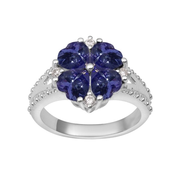 5 MM Heart Shape Tanzanite 925 Sterling Silver Women Cluster Valentines Day Gifts Ring