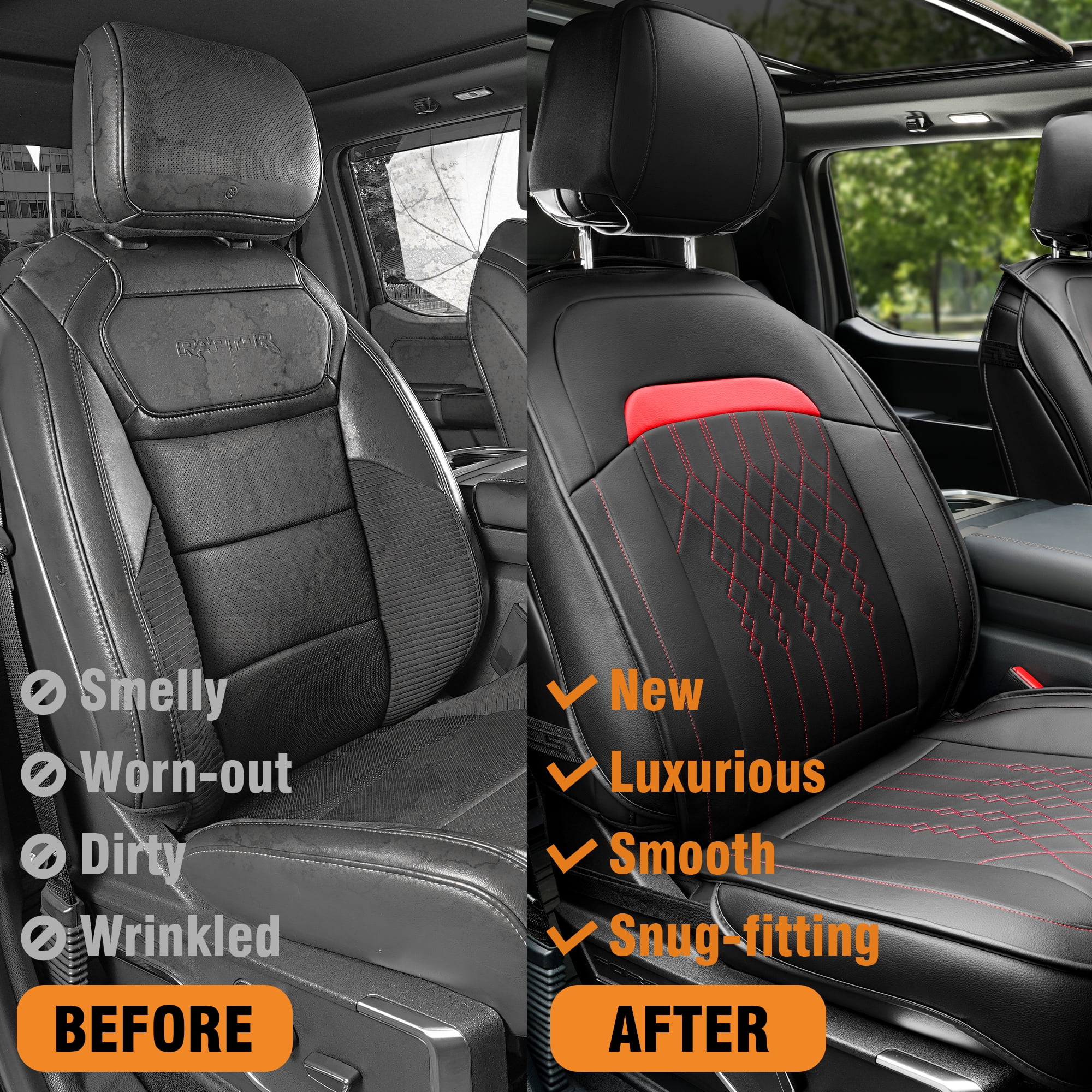Seat Covers Full Set for Ford F150 2009-2025, 5 Seat Full Set Waterproof Seat Cushion, Anti-Slip, Breathable, Compatible with F250/F350/F450 2017-2025, (Black&Red)