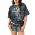 thumbnail image 3 of Yunliwuli Women's Summer Casual Gothic Tops Short Sleeve Vintage Pattern Print Loose T-shirt, 3 of 10