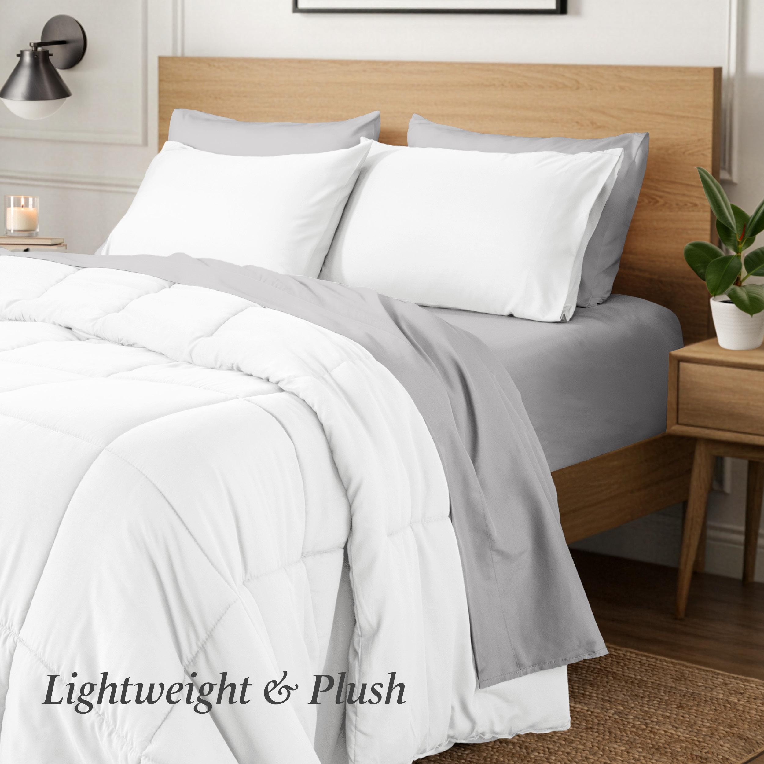 Ivy Union Comforter Set - Box Stitch - Easy Care Ultra-Soft Microfiber - All Season Warmth - Bedding Comforter - Full/Queen, White