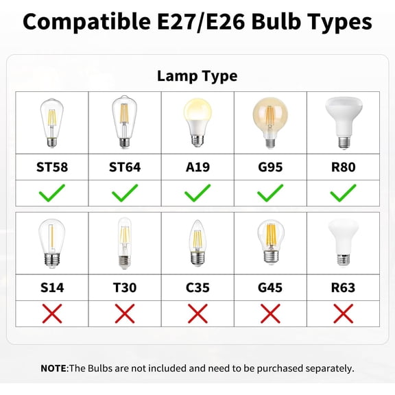 GHRTGR-10 FT Hanging Lantern Pendant Light Cord with E26/E27 Socket, IP44 Waterproof, Ideal for Indoor/Outdoor Use