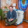 thumbnail image 4 of Big Joe Roma Bean Bag Chair, Oat Sherpa and Dusty Blue, Vegan Suede, 3 feet, 4 of 6
