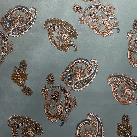 Decora Furnishings Soft Thick Luxurious Velvet Finish Microfiber Fabric Digitally Printed Paisley Design Fabric for Upholstery Window Treatments Craft - Width 54 inch - Fabric by The Yard (Baby Blue)