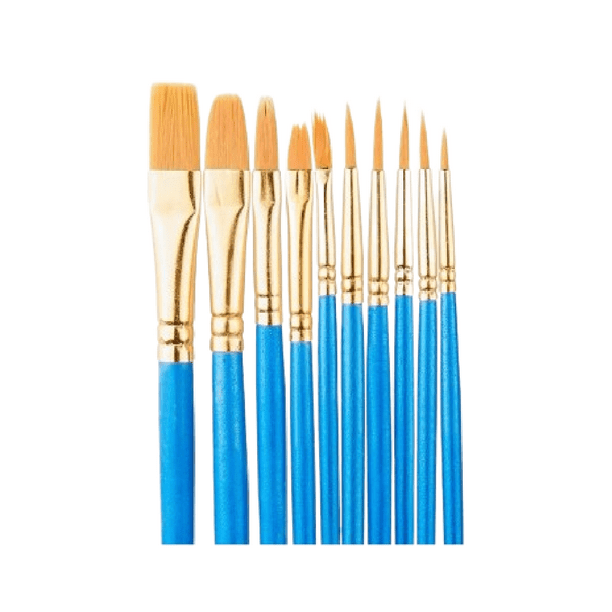 Pinceles Para Oleo Acrílico Acuarela 10 Pzs Azul Con Dorado