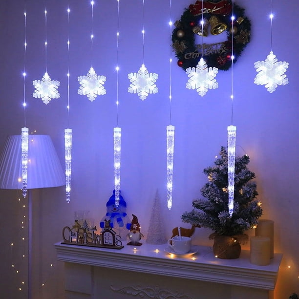 Decoraciones navideñas, adornos navideños, regalos navideños. Cortina de luces navideñas para exteriores con forma de carámbanos y copos de nieve, con control remoto.