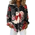 thumbnail image 2 of Halloween Outfits for Women Button Down Collared Funny Cartoon Ghost Womens Graphic T Shirts Fall Long Sleeve Holiday Fashion Clothing Wine XXXL, 2 of 7