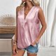 thumbnail image 5 of Tops de Color Sólido para las Mujeres Estampado Caliente V-Cuello sin Mangas de la Blusa de la Fiesta Glam, Tops de la Fiesta para las Mujeres, 5 of 9