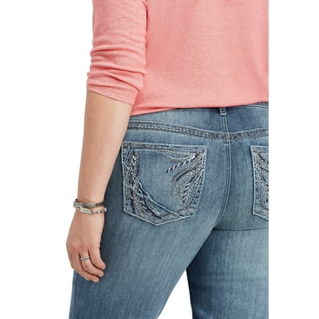 - Plus Size DenimFlex TM Embellished Back Pocket Slim Boot Jean