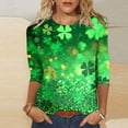 thumbnail image 1 of T-Shirt à Col Rond Imprimé de la Saint-Patrick pour Femmes, Manches Trois Quarts 3/4, Coupe Ample, 1 of 5