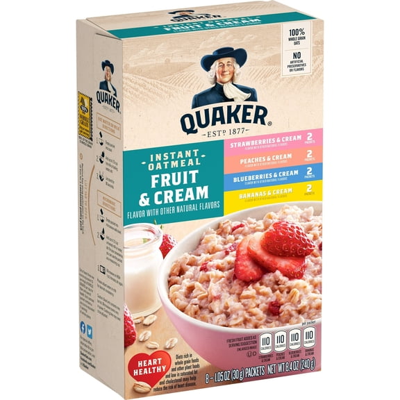 Quaker Instant Oatmeal, Fruit & Cream Variety, 8.4 oz, 8ct (Pack of 4)