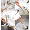 thumbnail image 1 of Cepillo para platos de cocina de 10.2 pulgadas | Fregadora de macetas con mango de madera | Mango largo ergonómico | Cerdas de fibra que no rayan | Orificio para colgar | Limpiador de fregadero, 1 of 8