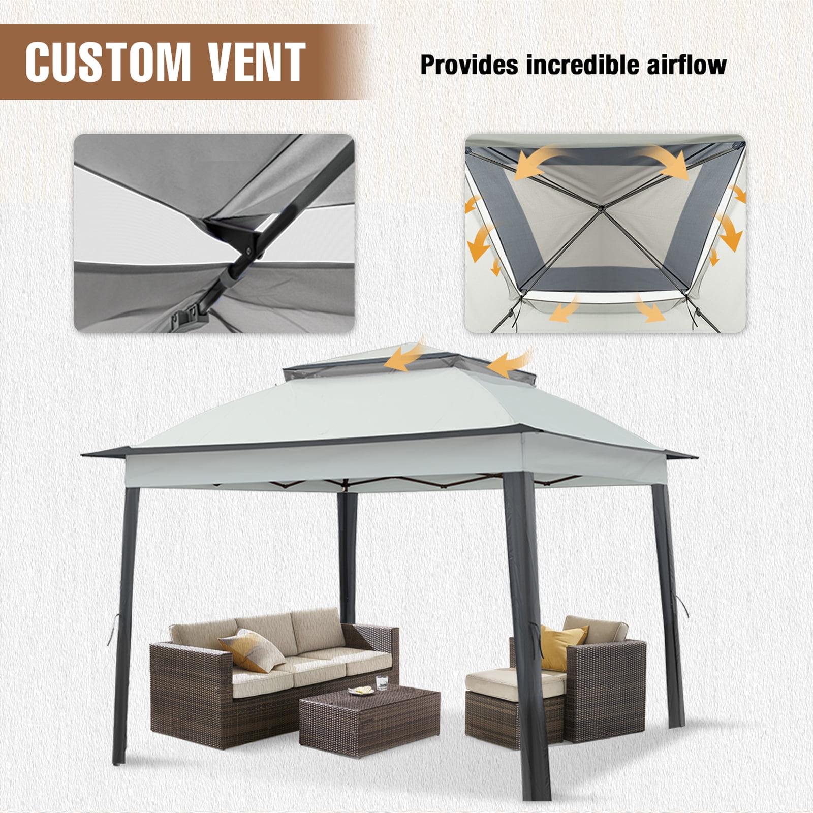 INTER HUT 11x11 Outdoor Pop up Gazebo Tent with Mesh Walls for Patio, Lawn, Backyard and Deck, Gray