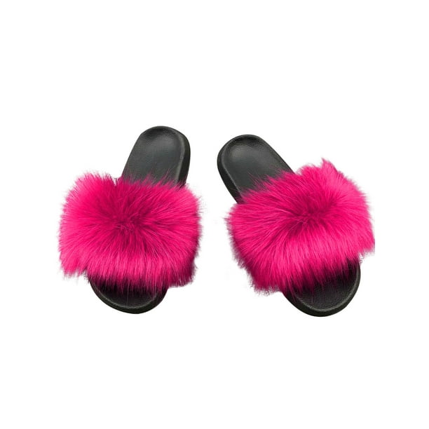 Avamo Women's Faux Slides Fuzzy Furry Slippers Comfort Sliders Sandals Shoes - Walmart.com
