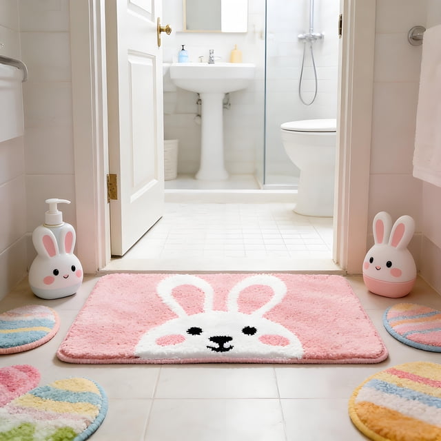 EGNMCR Bathroom Rugs, Rugs for Living Room, Area Rug, Bath Mat Easter Bunny Drawing Floor Mat For Bedroom Porch Hallway Dorm Easter Home Decoration Polyester fiber floor m at