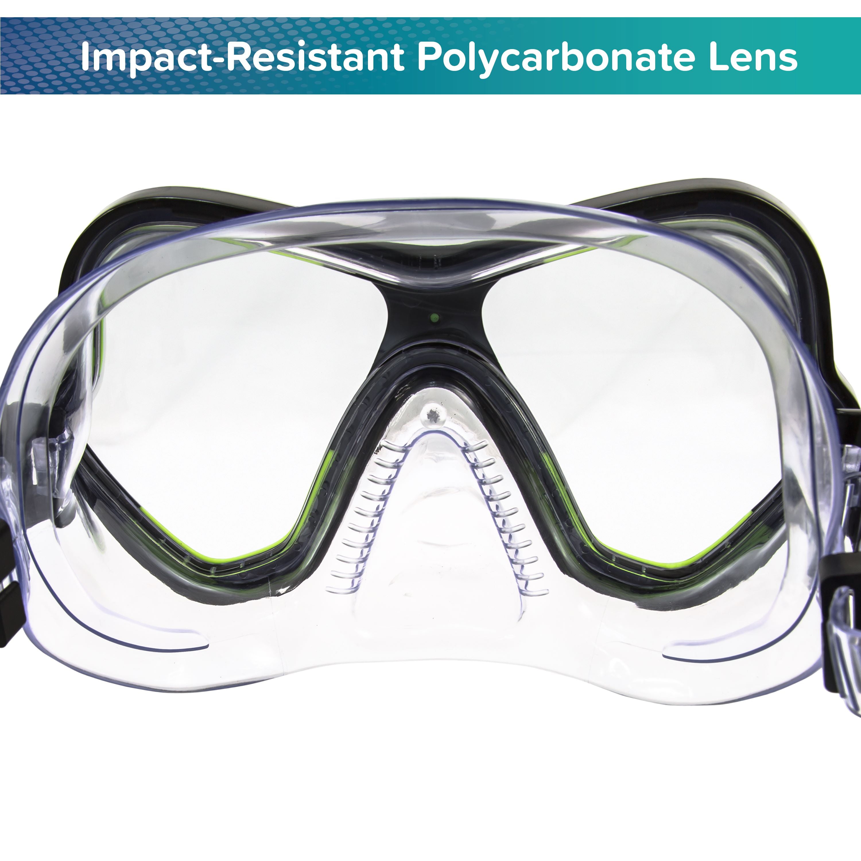 (2 pack) Aqua Dolfino Adult Open Mask and Snorkel Set, Black/Green, Unisex