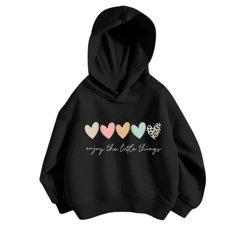 RUTAYY Children Girls Hoodies Casual Long Sleeve Love Heart Letter Print Sports Shirt Loose Soft Comfortable Casual Daily Wear Fun & Vibrant Designs