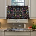thumbnail image 2 of Yayeee Kitchen Curtains Tier Pair Light Filtering 27"x24" Rod Pocket Short Cafe Window Panel, Black Neon Lightning, 2 of 7