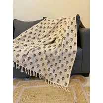 Hand Block Printed Cream & Brown Minimalist Boho Cotton Throw Blanket 50" x 70"