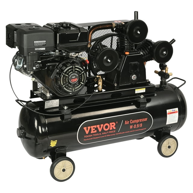 VEVOR 15HP Gas Powered Air Compressor, 30 Gallon Horizontal Air Compressor Tank, 33CFM@115PSI Gas Driven Piston Pump Air Compressed System with 115PSI Max Pressure