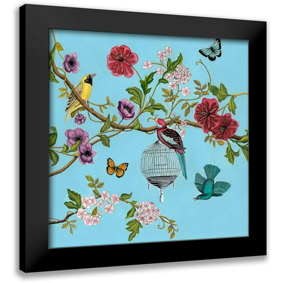 McCavitt, Naomi 12x12 Black Modern Framed Museum Art Print Titled - Bird Song Chinoiserie II