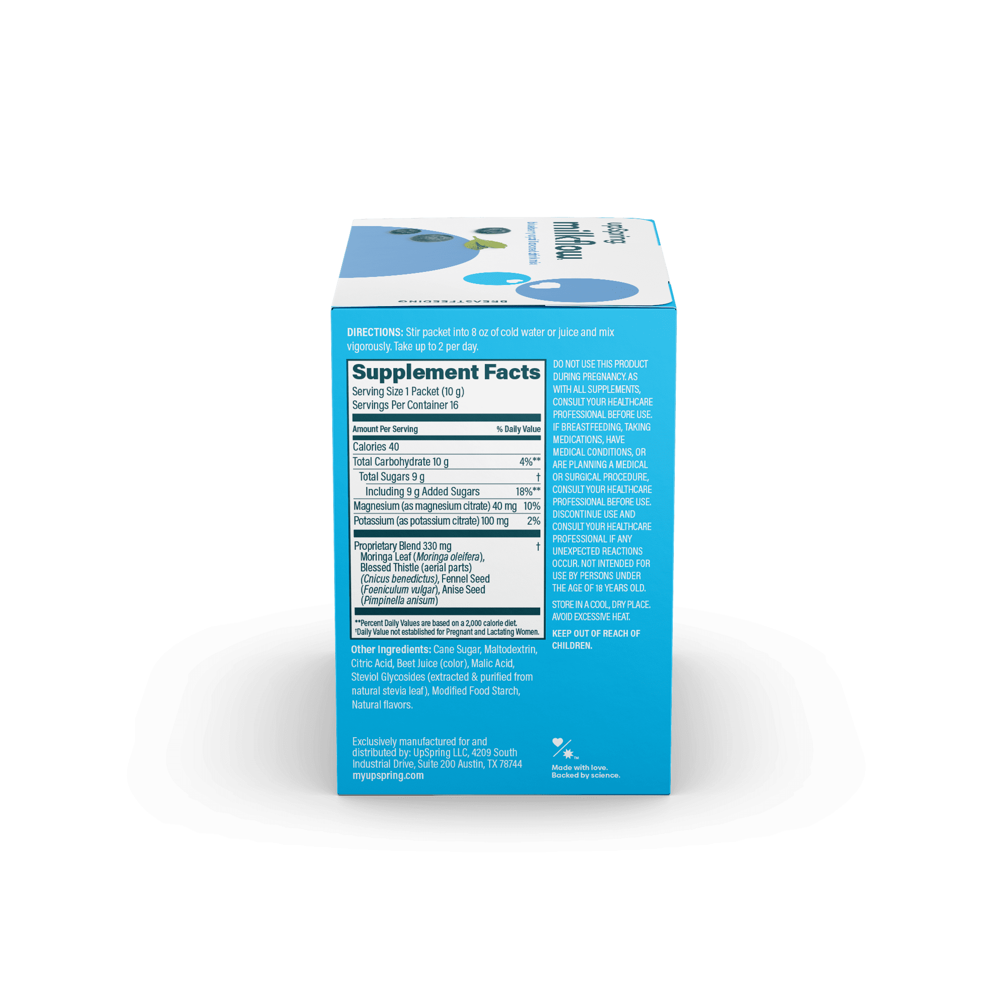 UpSpring Milkflow Fenugreek-Free Breastfeeding Drink Mix with Electrolytes, Blueberry Acai, 16 Count