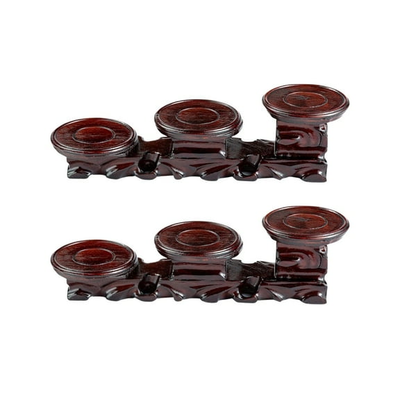 THY Collectibles Pack of 2 Oriental Rosewood 3-Plant Stands, Small Plant Stand for Indoor Tabletop Desktop, Mini Succulent Window Shelf, Herb Display Rack for Home and Office (L12" x W3.5" x H3.25")