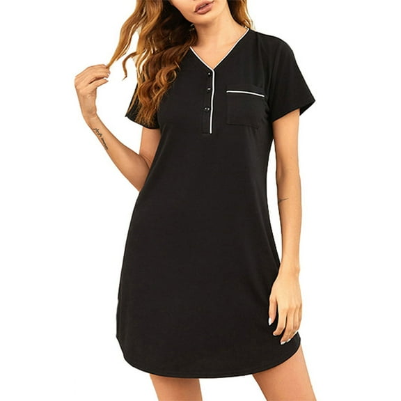 Richie House Women's Nightgown Plain Button Front Short Sleeve PJ Nightdress RHW2903-A-S